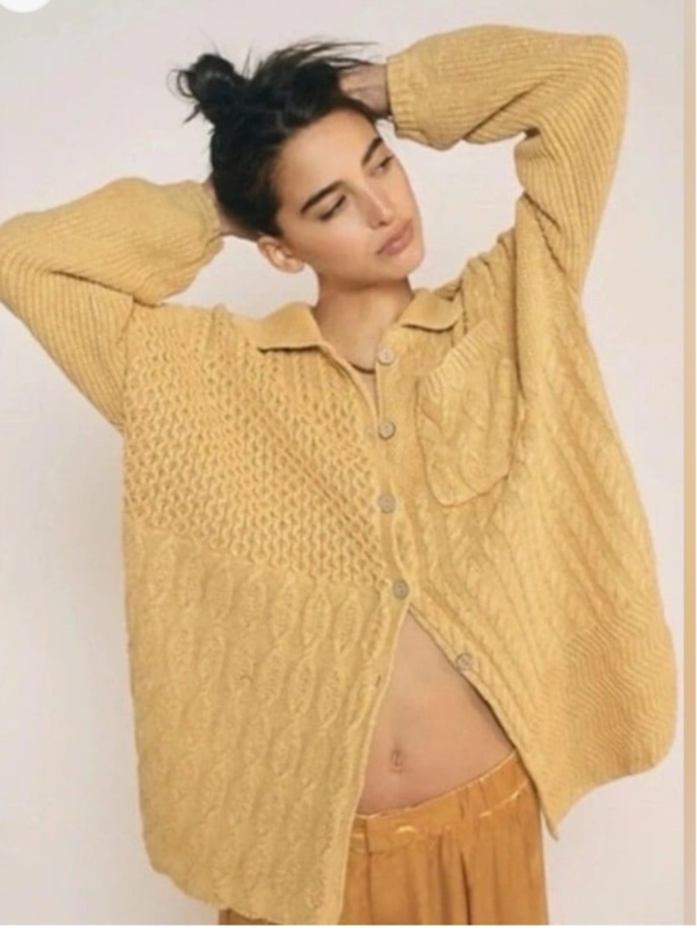Free People Say Anything Cardi in Apricot Sz M Sweater Cardigan Chunky Cotton